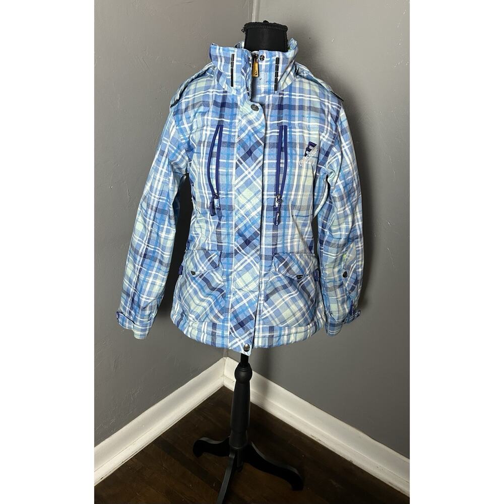 Morrow Women’s Blue Plaid Ski Coat XS Yellow Lining winter‎ snow boarding